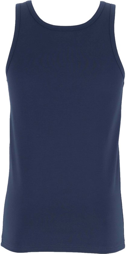 Een marineblauwe singlet met ronde hals.