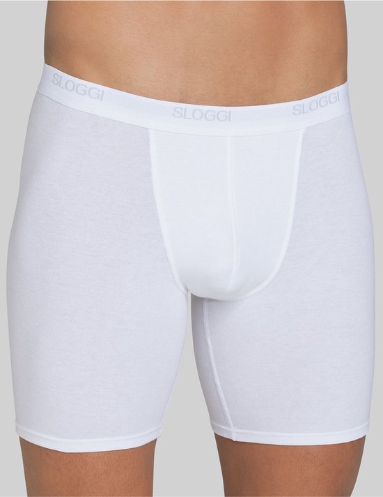 Witte Sloggi boxershort met grijze elastische tailleband met logo.
