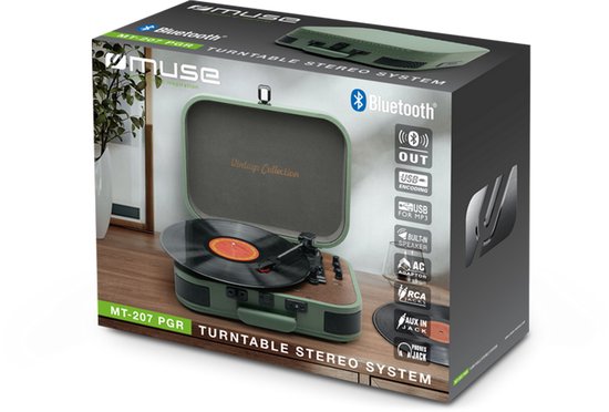 MUSE MT-207 PGR | Stereo platenspeler met bluetooth uit, encoding-functie, legergroen — afbeelding 4