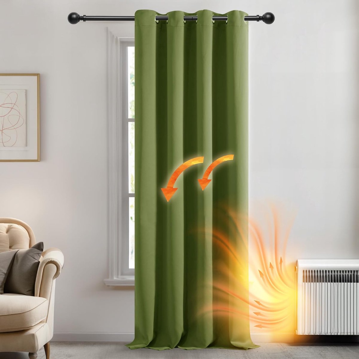 Azalia Verduisteringsgordijnen met Ringen, Groen, Gordijnen Zonwerend met Blackout Stof voor Woonkamer, Slaapkamer, 132x138 cm (B x H), 1 stuk