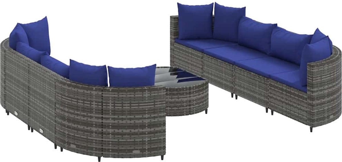 Grijze poly rattan loungeset met kussens voor buiten - The Living Store.