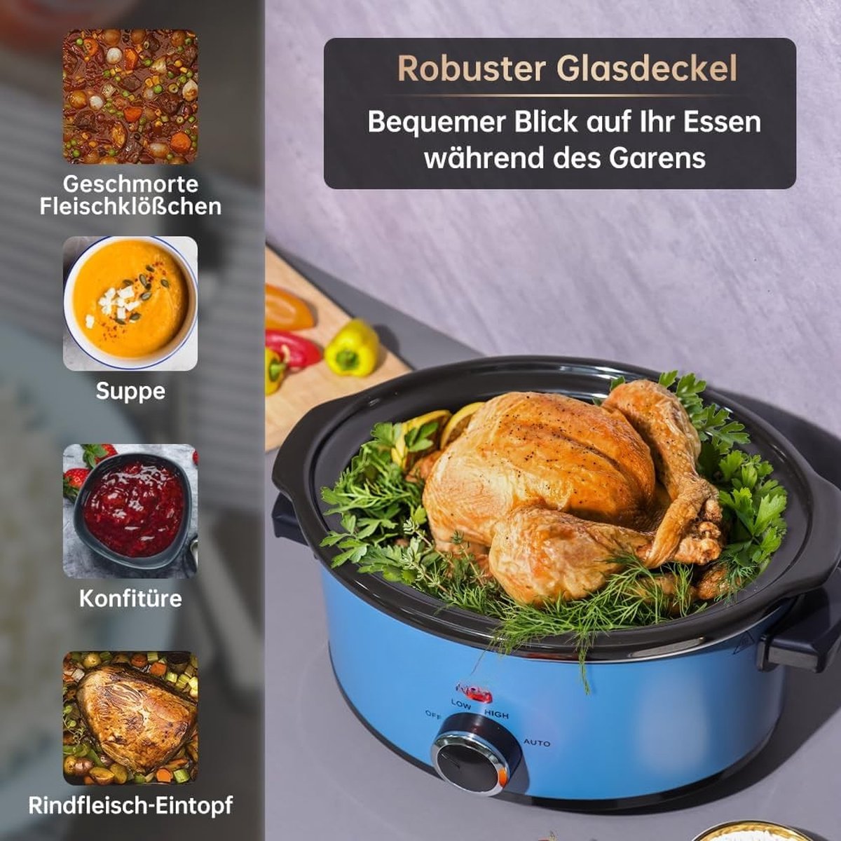 Afbeelding 2 van Slowcooker met Timer - Programmeerbare slowcooker - Elektrische slowcooker - Digitale slowcooker - Binnenpan - Eten