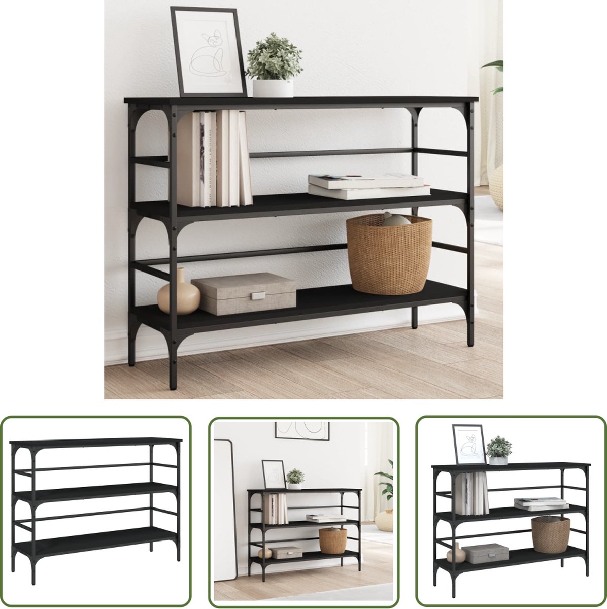 vidaXL Wandtafel - 100x32x75 - cm - bewerkt - hout - zwart