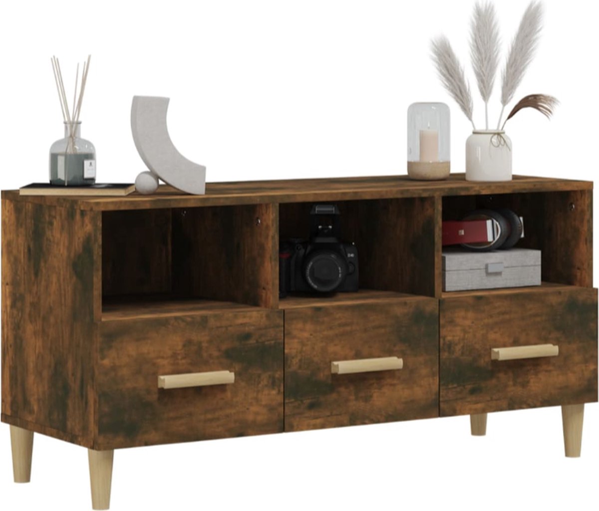 Tv-meubel 102x36x50 cm bewerkt hout gerookt eikenkleurig