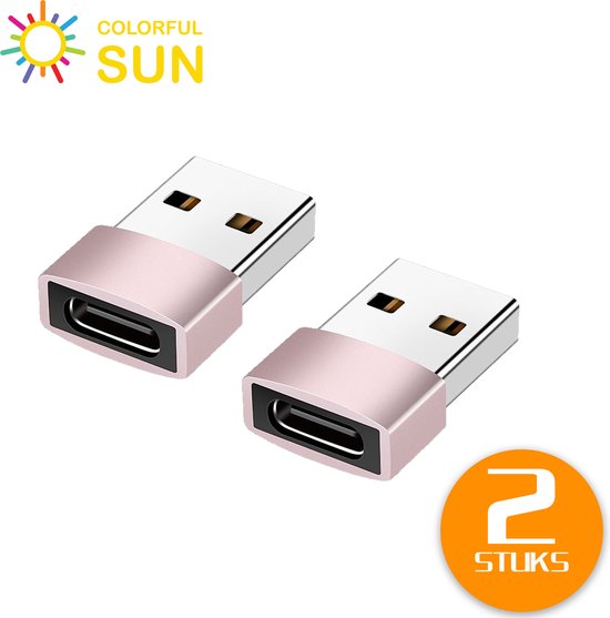Colorful Sun® USB-A naar USB-C adapter - 2 stuks - USB A to USB C - USB ...