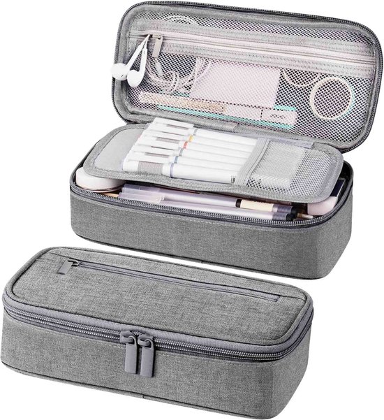 Diydash Etui - Pennenzak - Pennenetui - Schooletui - Grote Etui - Schoolspullen - Trousse Scolaire - Voor meisjes, jongens en volwassenen - Grijs