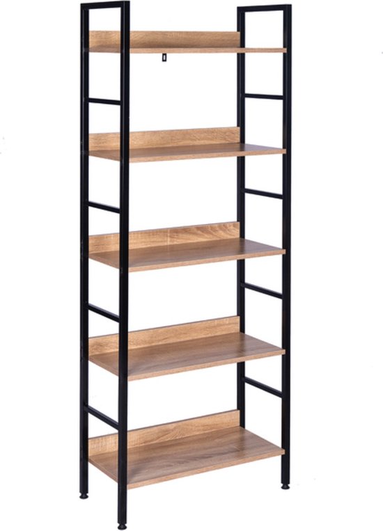 Bolt Edge Boekenkast - Industrieel - Zwart/Oak - 60x27.5x126cm - 5 Planken