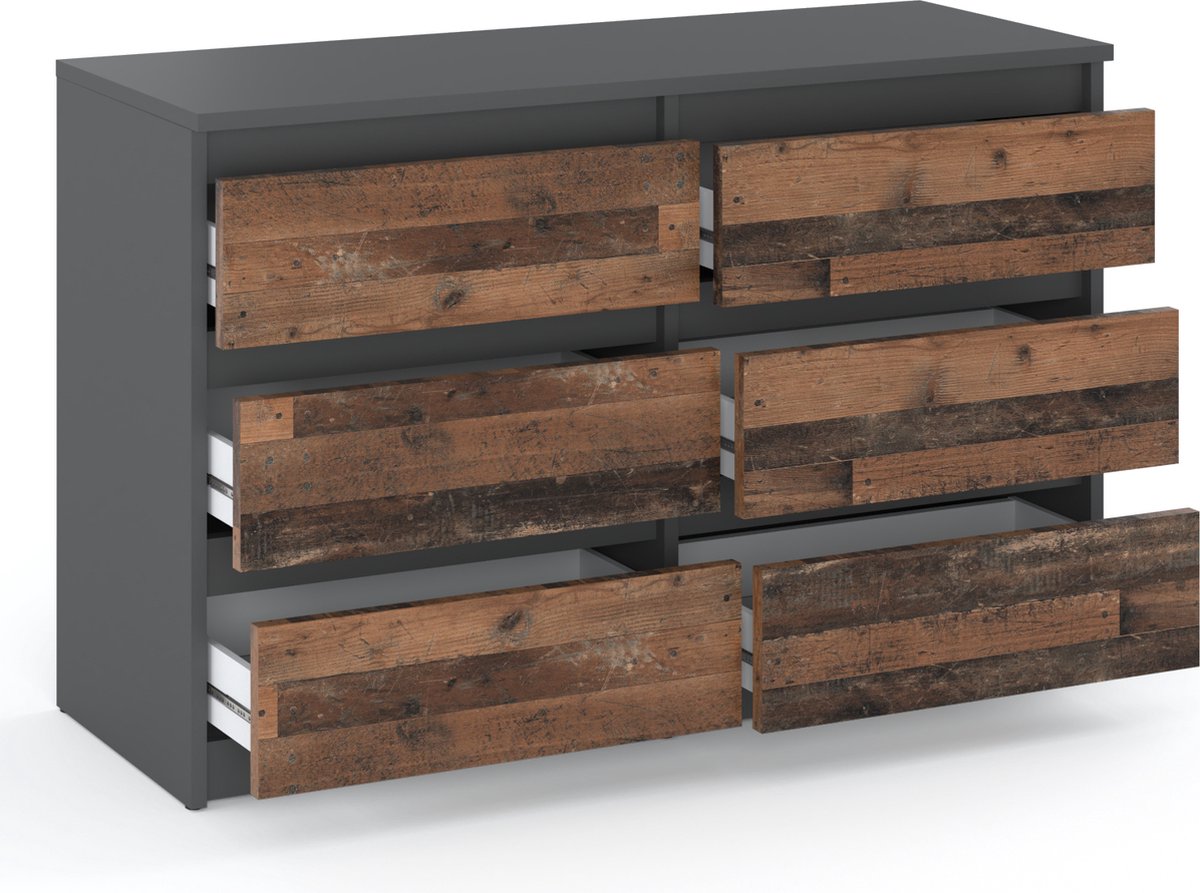 AZ Home, Ladekast 6 Laden HUGO 100cm Grijs Old Wood
