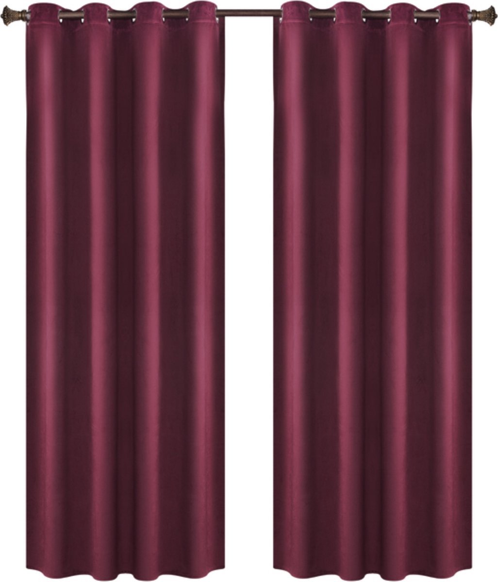 Bolt Edge Gordijnen - Set van 2 - Bordeaux - Verduisterend - Fluweel - Plooiband - 140x225cm