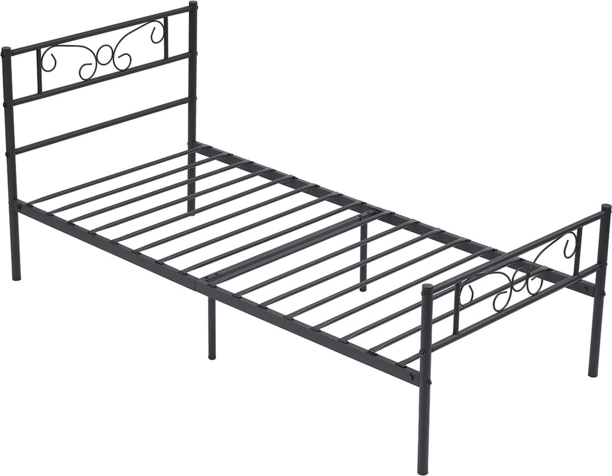 Bolt Edge Metalen Bedframe - Zwart - 90x190cm - Incl. lattenbodem - 1 persoons