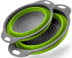 foto van HI NATURE™ Vergiet Opvouwbaar set van 2 stuks - Inklapbaar Siliconen Vergiet - 1 Groot en 1 Klein - 100% BPA Vrij | Vaatwasbestendig - Hittebestendig | Makkelijk Opbergen