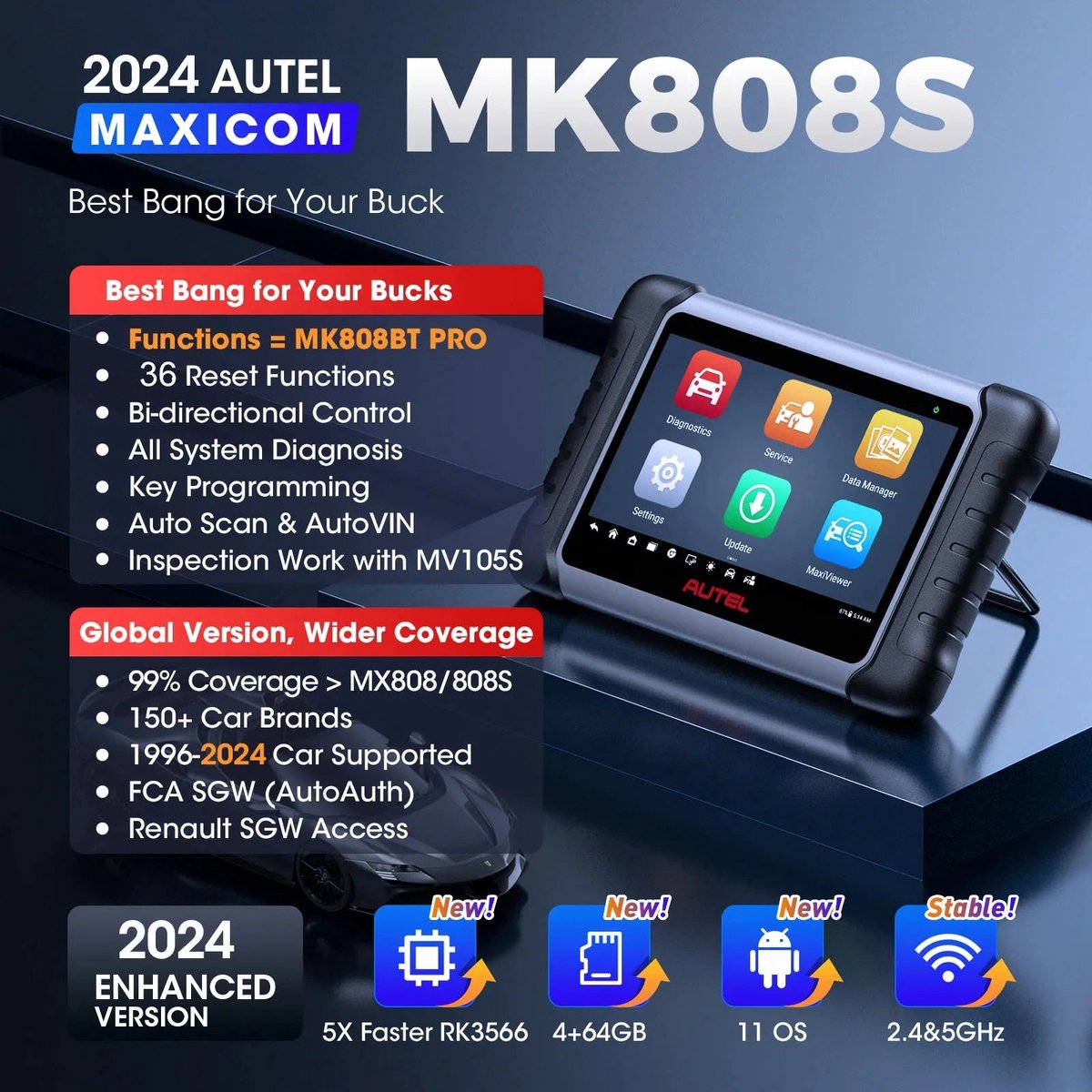 OBD2-scanner - Diagnosecomputer - Slimme diagnosetool - Foutverwijdering - Automotivo autodiagnosescantool - Sleutelcoderingstool - 7-inch LCD