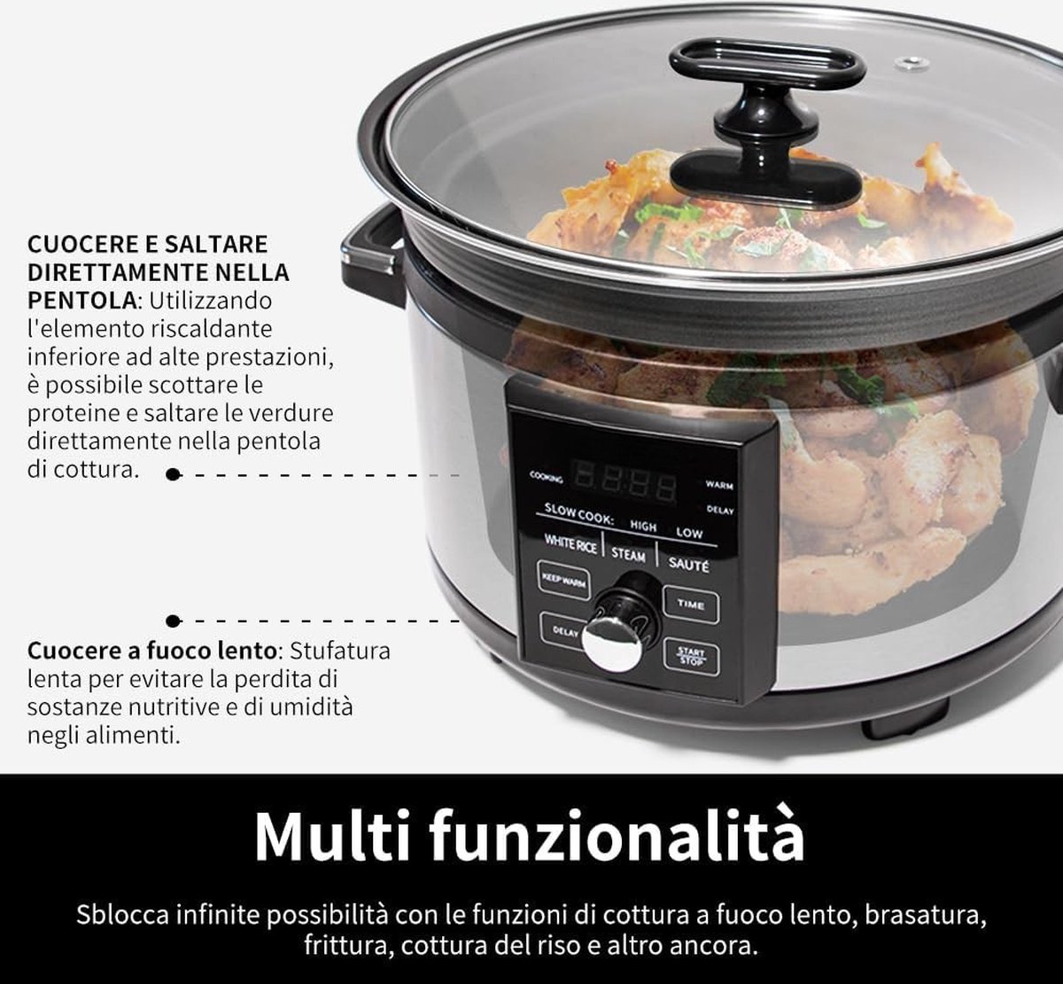 Afbeelding 2 van Slowcooker met Timer - Programmeerbare slowcooker - Elektrische slowcooker - Digitale slowcooker - Binnenpan - Eten