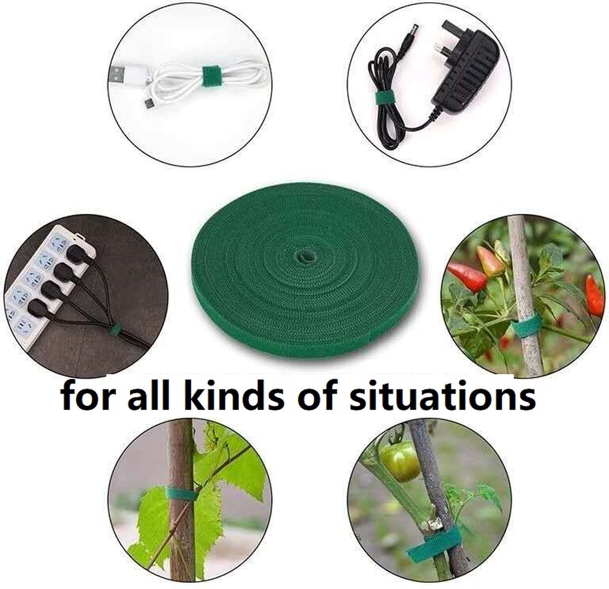 5 X Herbruikbare Kabelbinders - 5 rollen klittenband voor organiseren van kabels -Bevestigingsband-Kabelaansluiting-kabelopslag En Sorteerhaak- En Ringsluitingen- 100 cm per rol-Kleur:Groen