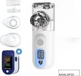Aerosoltoestel -Inhalator - Vernevelaar - Gezichtsstomer - Nebulizer - Ultrasone Vernevelaar - Led Display - Blauw - GRATIS OXIMETER- 3 standen - Oplaadbaar -Inhalatieapparaat voor Kinderen, Volwassenen & Baby’s - Amalafia® - Vaderdag