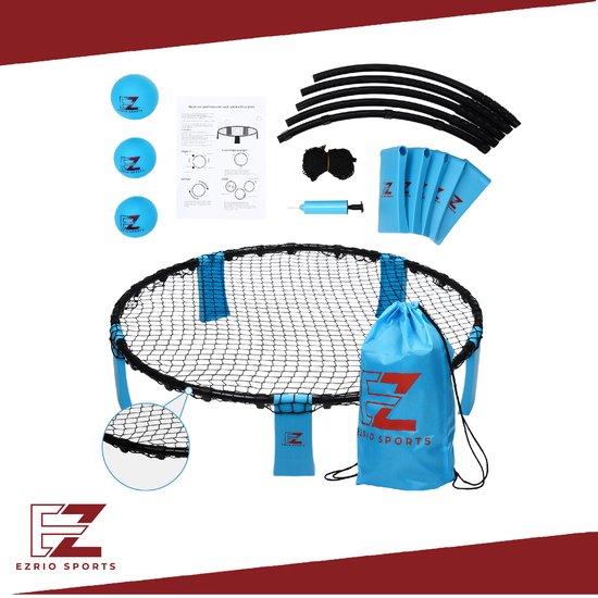 Roundnet Set – Roundball – Smash Ball – Buitenspeelgoed – Buiten Spellen – Strandspeelgoed – Roundnet – Smashball – Jongens en Meisjes – Kunststof – Blauw - Zwart