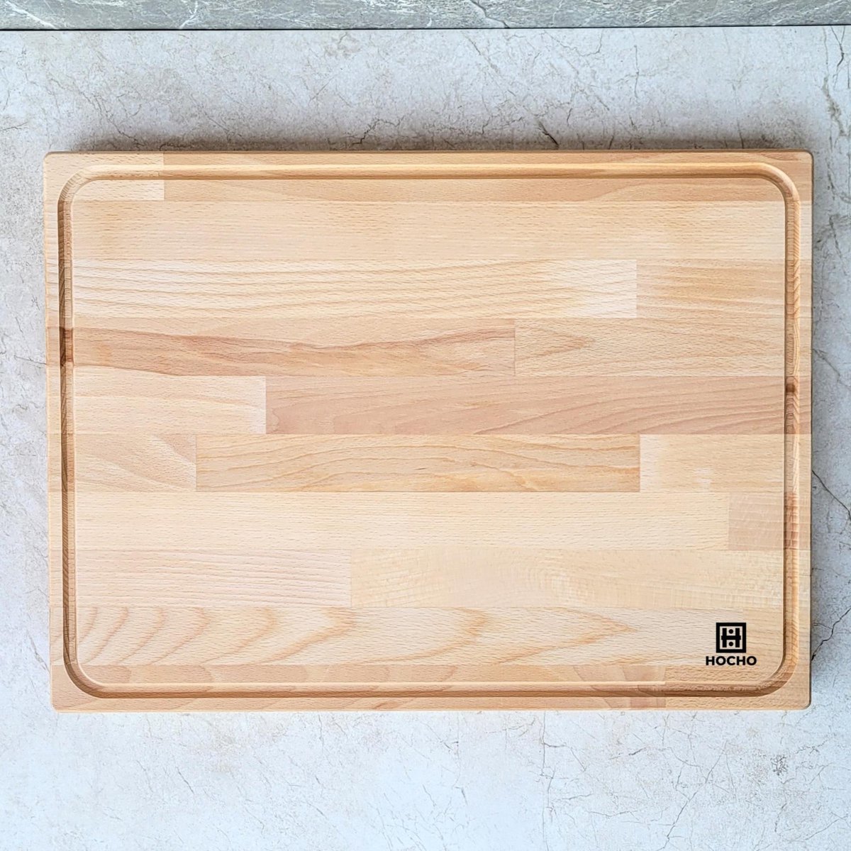 HOCHO Dikke Beuken Hakblok – Snijplank met Sapgeul en Handgrepen – Beukenhout – 395x295x40 mm