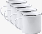 Set 4stuk geëmailleerde mokken, 380 Ml. koffie/thee/warm/koude dranken | retro design effen kleuren | vintage camping, picknick of reisbekers | Lichtgewicht, draagbaar en herbruikbaar