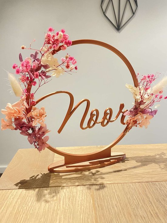 Cerceau de fleurs personnalisé 23cm - cercle prénom - DIY - impression 3D - toutes couleurs - cadeau - naissance - mariage - baptême sucre - présentation - couronne de fleurs séchées avec naam