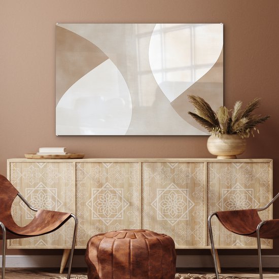 MuchoWow® Tableau sur verre 90x60 cm - Tableau sur verre acrylique - Marron - Japandi - Abstrait - Photo sur verre - Décoration murale salon - Décoration murale chambre - Peintures