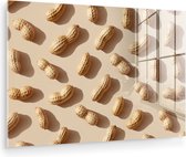 MuchoWow® Glasschilderij 30x20 cm - Schilderij acrylglas - Pinda's - Patroon - Beige - Foto op glas - Muurdecoratie woonkamer - Wanddecoratie slaapkamer - Schilderijen