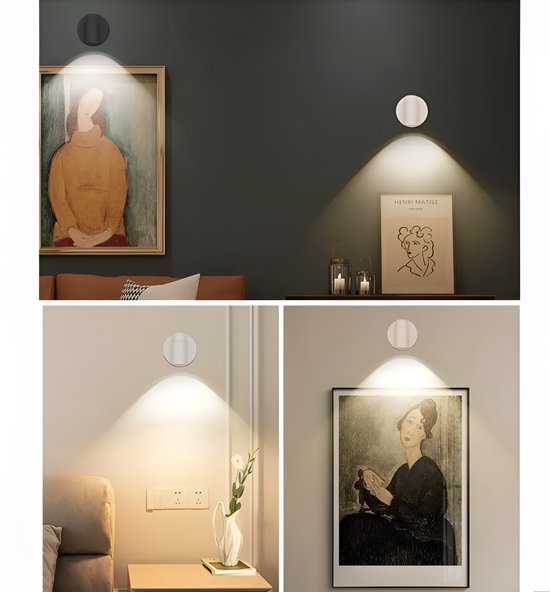 LED Wandlamp Draadloos, Wandlamp Zonder Boren, 3 Kleuren Dimbaar