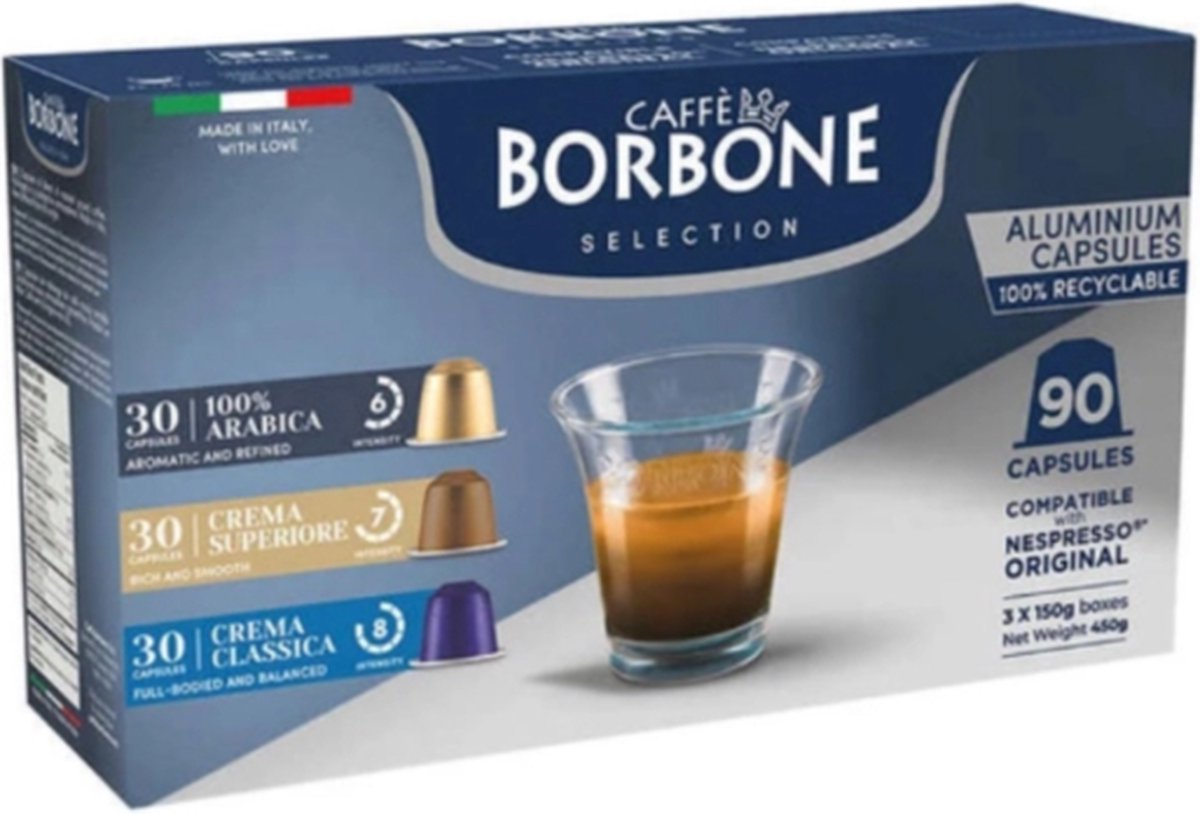 Caffè Borbone - Nespresso - Variety pack - 3x 30 cups - 100% Arabica - Crema Superiore - Crema Classica