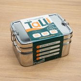 Grande boîte à déjeuner 3 en 1 en acier inoxydable – Boîte à pain en acier inoxydable avec boîte à collations – Plateau à fruits en acier inoxydable – Talli – Boîte à déjeuner Adultes