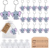 30 Sets Porte-clés Éléphant - Cadeau Baby Shower, Mariage, Baptême - Avec Sacs Organza Et Étiquettes
