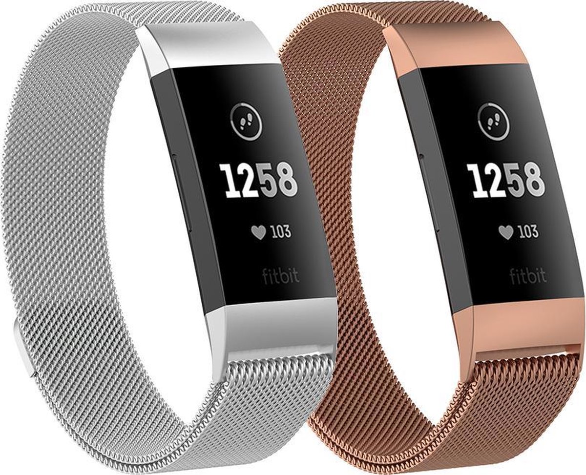 Milanese bandjes - 2 PACK Rose Goud & Zilver voor de Fitbit Charge 4 & 3 - Milanees bandje