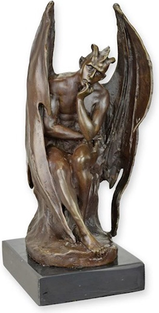 VntiQue Satan - Bronzen Beeld - Duivel - Brons Sculptuur - Kunst Decoratie - 15x15x31