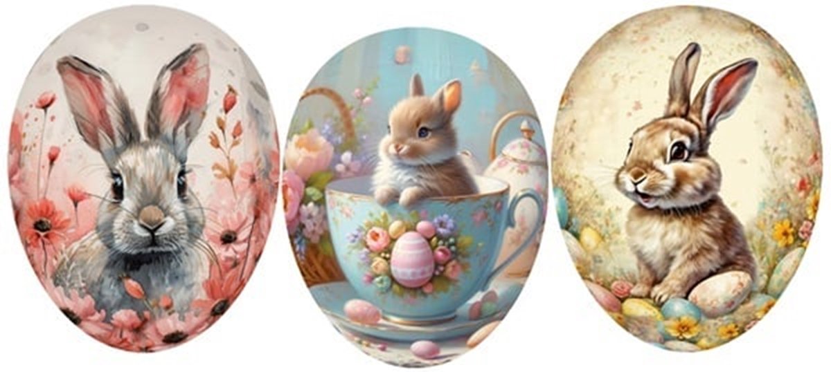 3x Ei karton Lovely Bunnies, 3 ass. 12cm