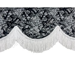 Raamband Deense pluche grijs 12 cm hoog met witte franjes, inclusief Velcro voor vrachtwagen, tractor, bestelbus, caravan, enz