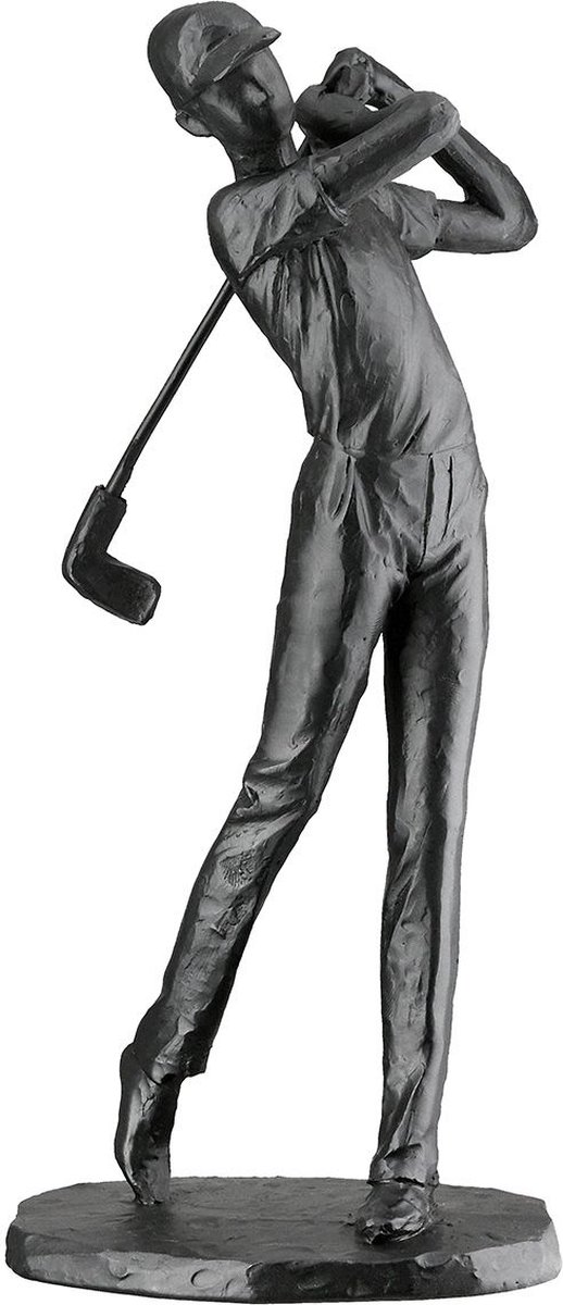 sculptuur golf afslag - zwart sportbeeld - golfsport - polyresin - 6x10x20 cm