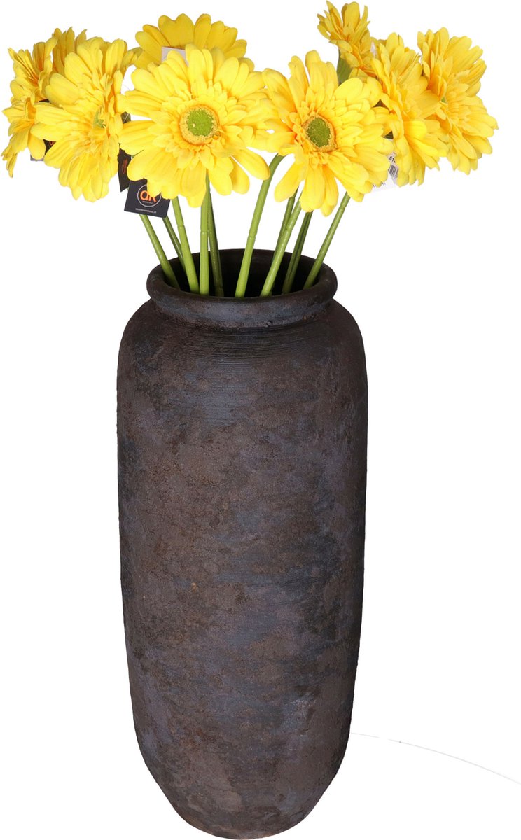 DK design Kunstbloemen boeket Gerbera - 8x - 72cm - geel - Real Touch - kunst zijdebloemen