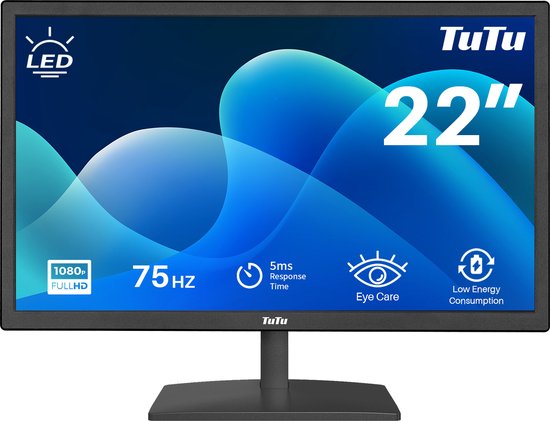 Moniteur LED TuTu F2145M 22 pouces Full HD 75 Hz HDMI, VGA, sortie Audio avec câble HDMI