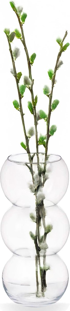 Giftdecor Bloemenvaas bol vorm - transparant glas - D17 x H36 cm - 3 bol vaas - boeketvaas