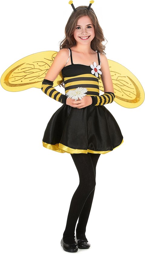 Vegaoo - Gestreept bijenpak met vleugels voor meisjes