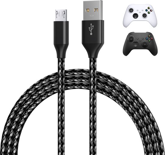 Micro-USB Kabel voor Xbox 3m Nylon Gevlochten USB-A naar Micro-B [2 Pack] van MMOBIEL – Micro USB Oplaadkabel voor Xbox Controllers 18W 480Mbps – Micro Oplaadkabel - Gaming Accessoires – Wit / Zwart