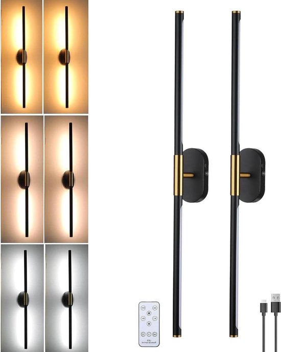 Draadloze LED wandlamp - dimbaar en afstandsbediening - 2 stuks | bol