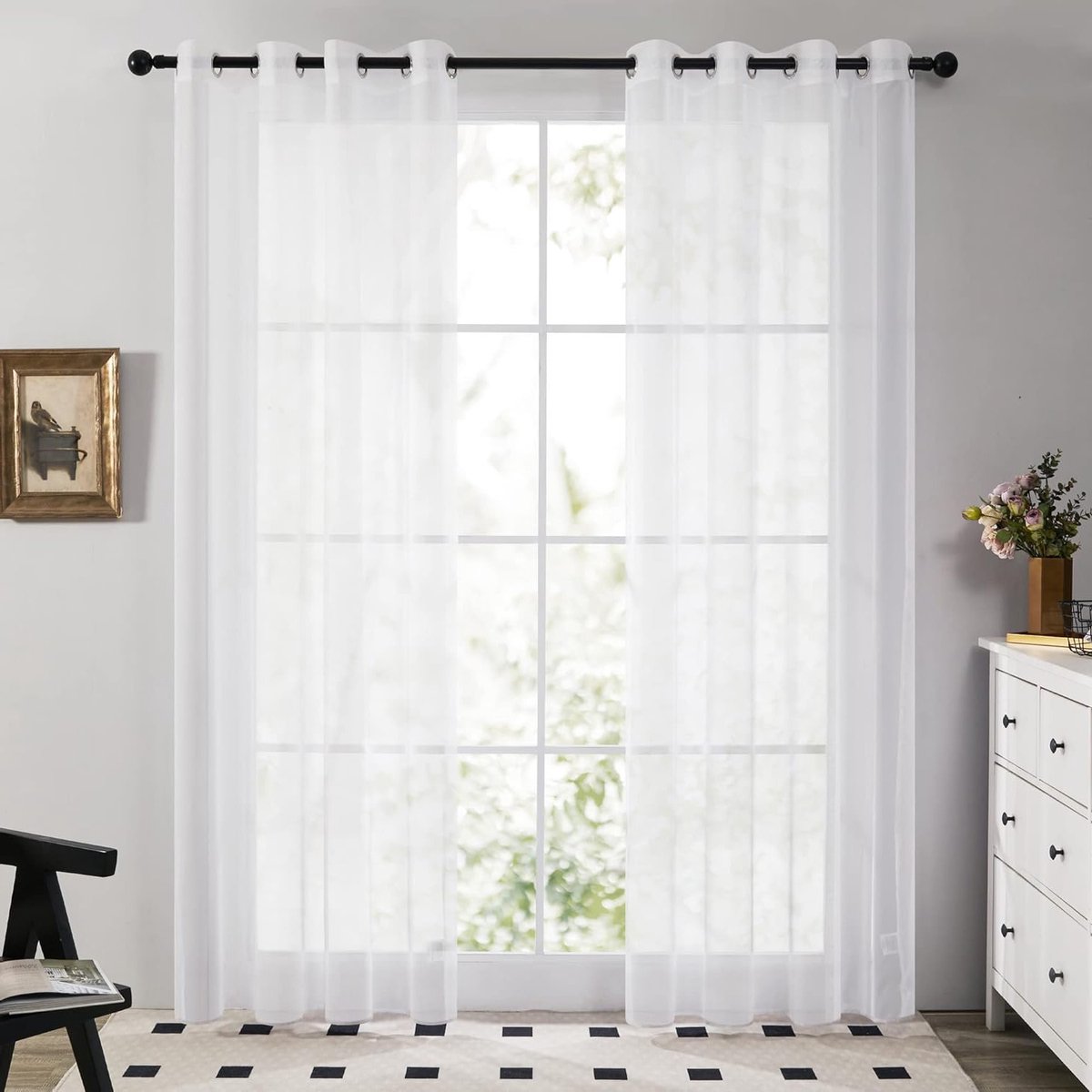 oCreon Set van 2 Semi-transparante Gordijnen 140x228 cm - Linnenlook - Met Oogjes - Voor Woonkamer
