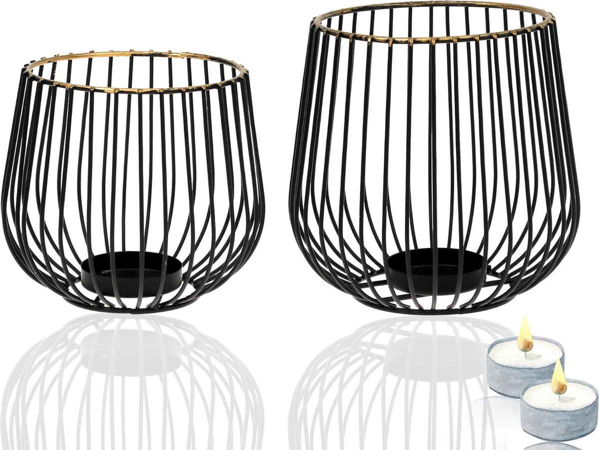 La'Moussawi ® Set van 2 Elegante Metalen Theelichthouders voor Huiselijke Sfeer en Stijlvolle Decoratie