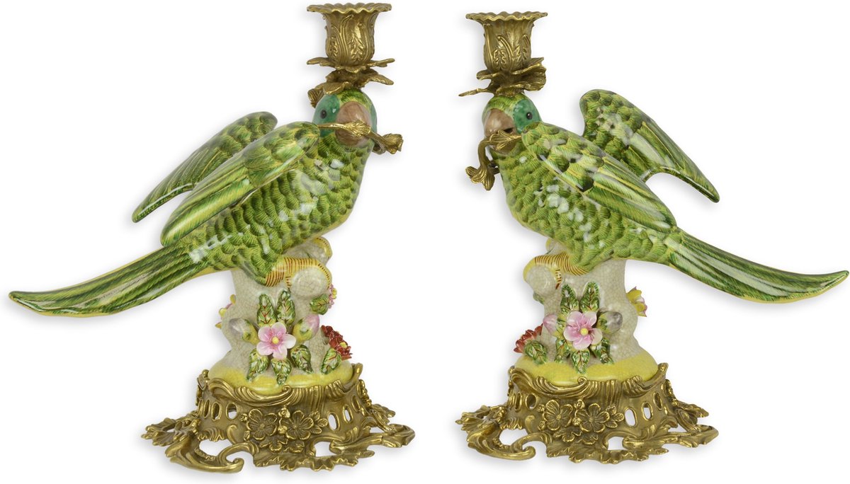 papegaaien - Kandelaar - set van 2 - 28,2 cm hoog