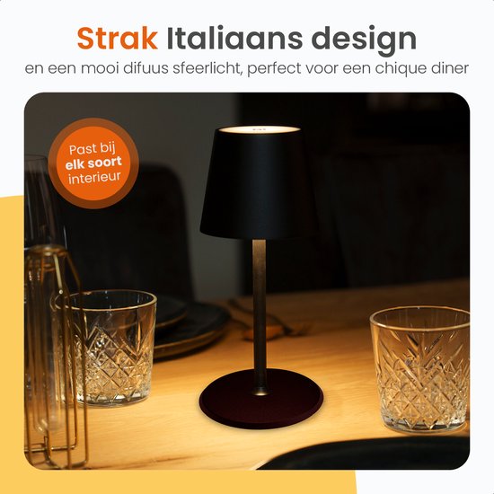 Goliving Lampe de Table Rechargeable - Sans Fil et dimmable - Lampe Tactile Moderne - Lampe de Nuit Chambre - 26 cm - Noir