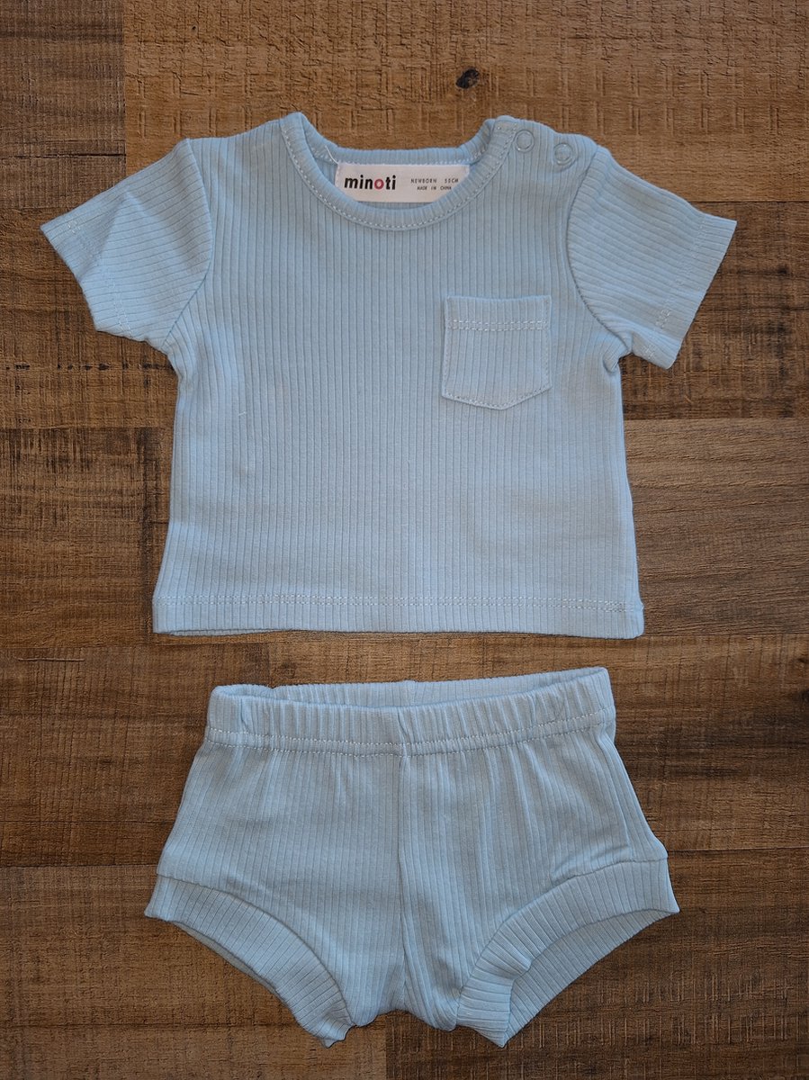 Minoti - rib setje - blauw - summer set - maat 56/62