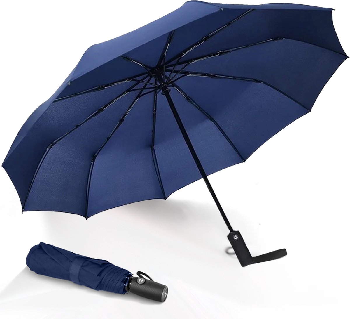 K&L Stormparaplu Opvouwbaar - Stormbestendig tot 100km/u - Automatisch Uitklapbaar Paraplu - Incl. Beschermhoes - Blauw
