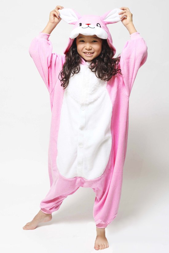 KIMU Onesie Roze Konijn Pakje - Maat 86-92 - Konijnenpak Kostuum Haas Pak - Hazenpak Peuter Fleece Zacht Huispak Pyjama Dierenpak Meisje Halloween