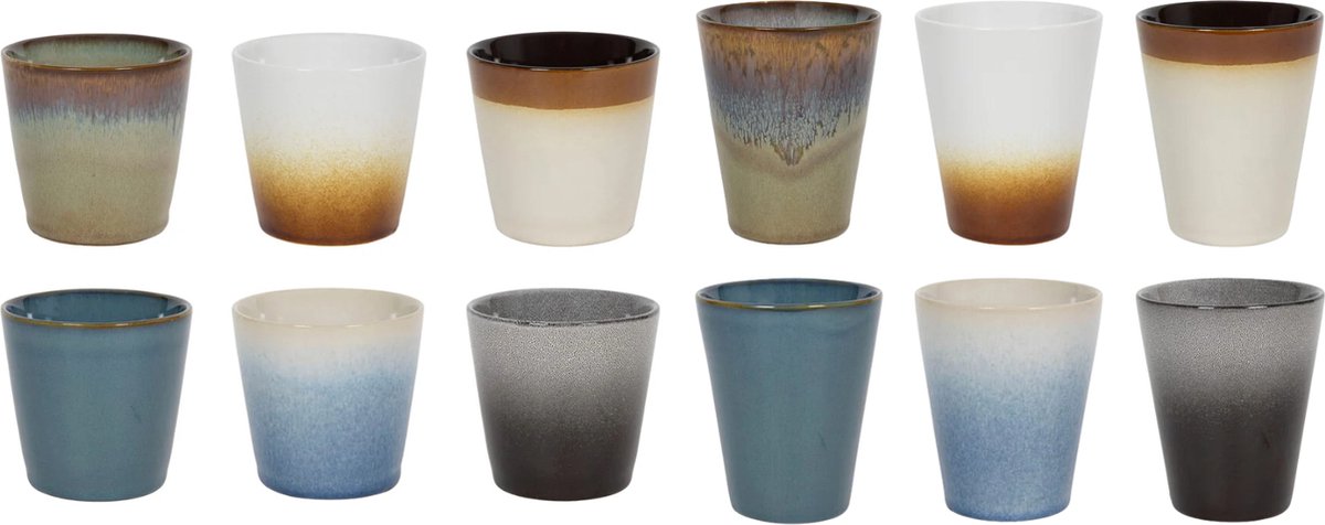 Studio Tavola Koffieset Storm - 12 Stuks 6 Koffiekopjes 200 ml + 6 Cappuccinokopjes 310 ml - Aardewerk Gemixte Blauw/Zwart/Bruin/Grijs - Vaatwasser- en Magnetronbestendig