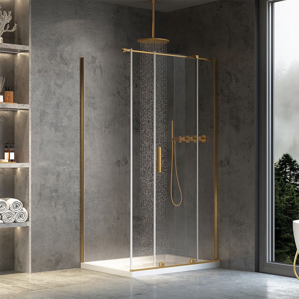 Rea Montana 100X80 Brush Gold - 200 cm - Douchecabine - Rechthoek - Geborsteld Goud