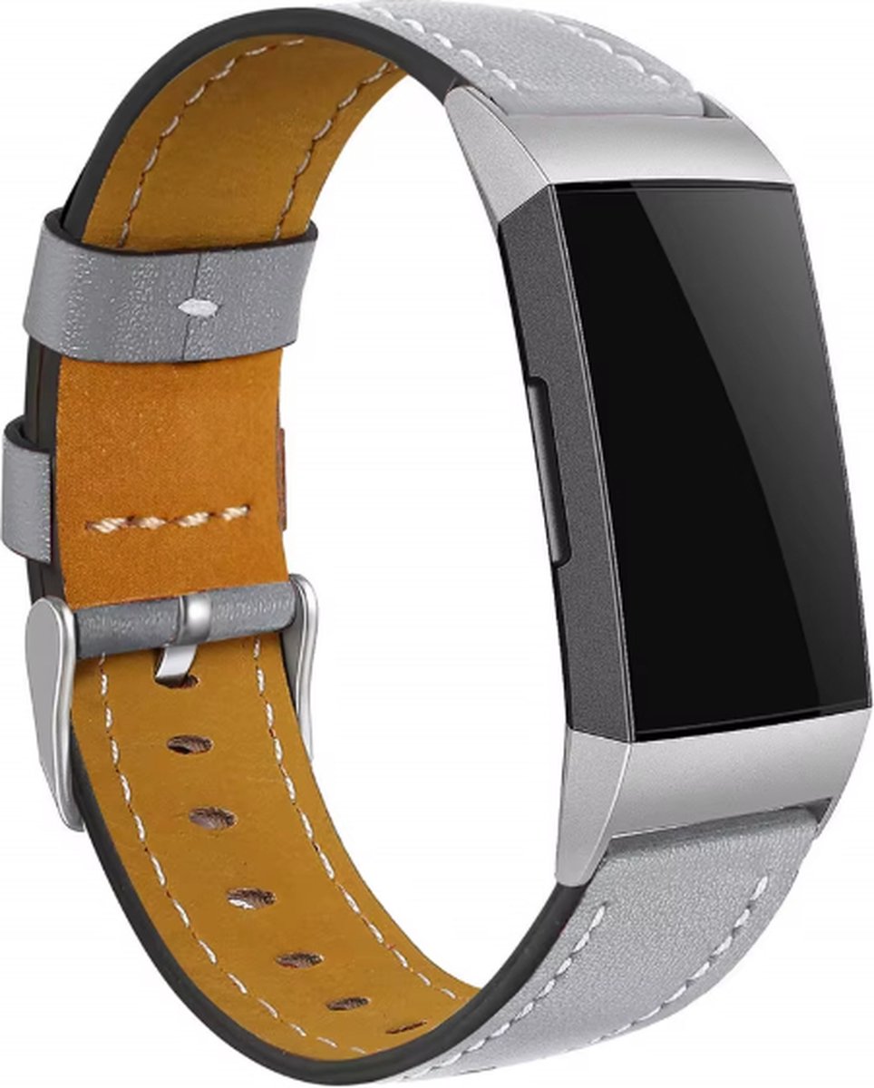 Actie4you® - Leren bandje - Geschikt voor Fitbit Charge 3 / Fitbit Charge 4 – Fitbit Bandje - Glad Grijs